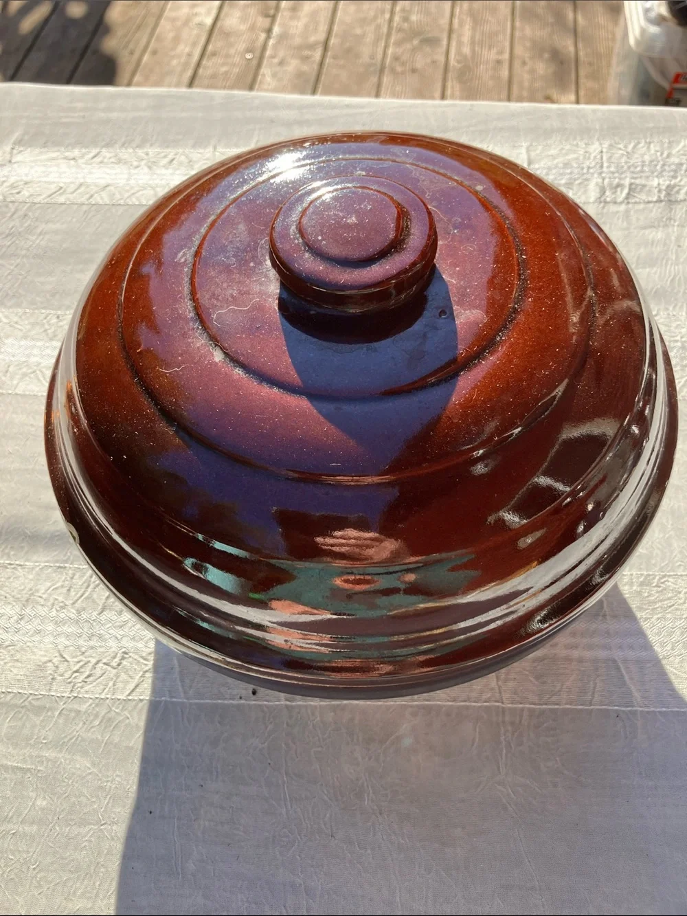 Mcm stoneware heavy brown glazed Dutch oven roaster with lid